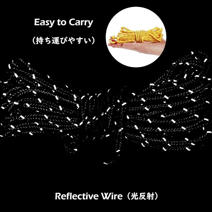 TRIWONDER 13ft Reflective Guyline, 4mm Nylon Tent Rope Paracord Cord with Guyline Adjuster for Camping Tent (Dark Green - 6 Pack)