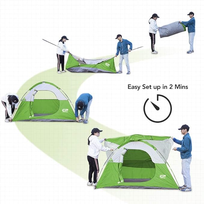 CAMPROS CP Tent 3 Person Camping Tents, Gifts for Family Waterproof Windproof Backpacking Tent with Top Rainfly, Easy Set up Small Lightweight Dome Tents, Hiking Beach - Green