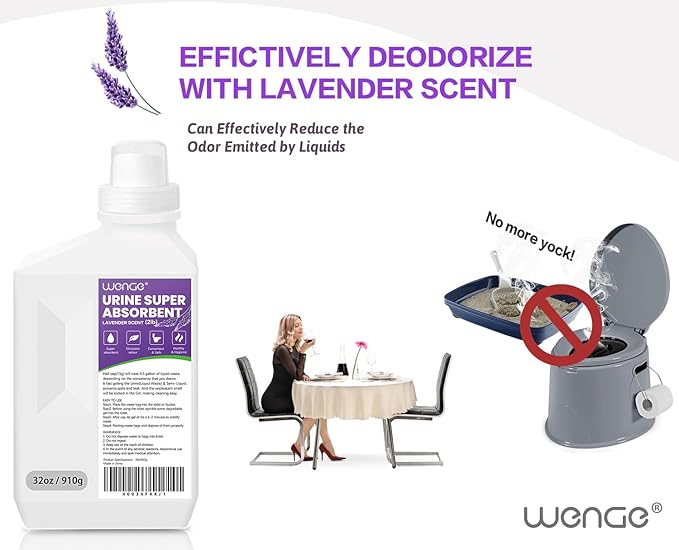 Wenge Urine Super Absorbent, Solidifier - 180 Use Pre Pee Powder for Toilet, Porta Potty Chemicals, Eco Absorbent Liquid Waste Gelling and Deodorizing Powder (Purple Lavender Scent)