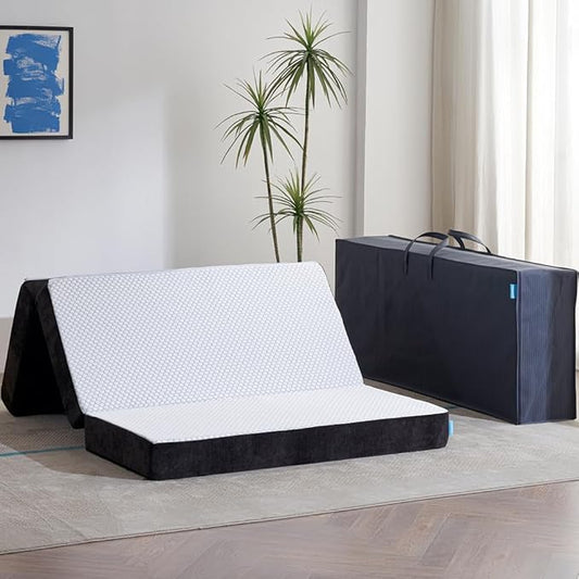 Odorless Foldable Mattress Full Size 75" x 54" x 6", 6 Inch Folding Foam Mattress with Storage Bag, Fiberglass Free Trifold Memory Foam Mattress for RV, Guest Bed