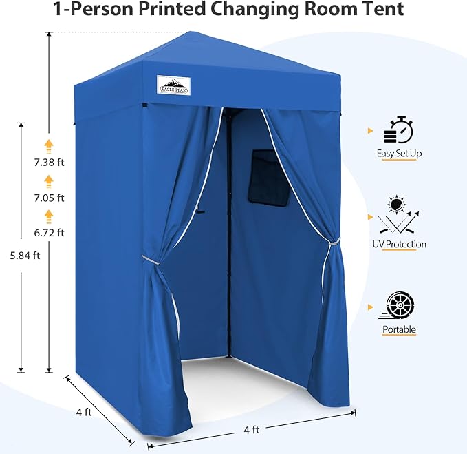 EAGLE PEAK Flex Ultra Compact 4x4 Pop-up Canopy, Sun Shelter, Changing Room, Portable Privacy Canopy Cabana for Pool, Fashion Photoshoots, or Camping, Blue