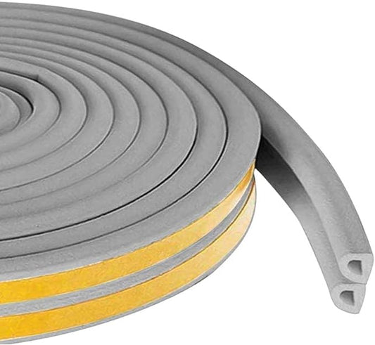 Weather Stripping Seal Strip Tape, Doors Windows Frame Self Adhesive D Type Foam Sealing Tape, 32.8Ft Rubber Soundproof Insulation Cell Foam Stripping, Grey