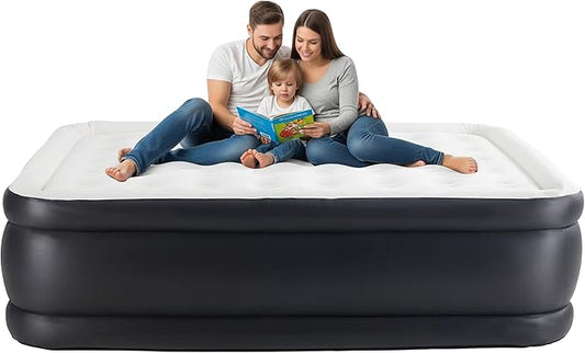Simple Deluxe Queen Camping Air Mattress with Built-in Electric High-Speed Pump,Portable Foldable Waterproof Inflatable Camping Airbed with Carrying Bag for Travel & Home Guests
