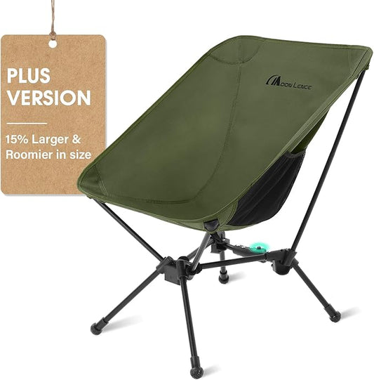 MOON LENCE Portable Camping Chair, Lightweight Folding Backpacking Hiking Chair, Plus Size Compact Yet, Support 330 lbs (Green)