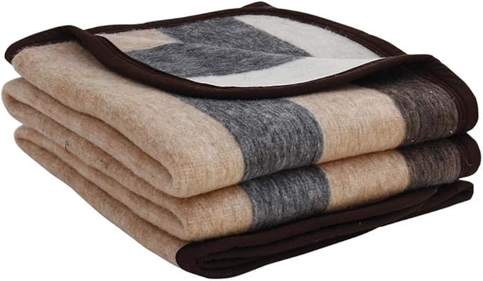 Alpaca Warehouse 100% Natural Alpaca and Sheep Wool Blanket Twin Size Thick Heavyweight Comfortably Warm - Great for Outdoor Use - Striped Design 87" x 60" (Melange Brown/Beige/Gray, Twin)