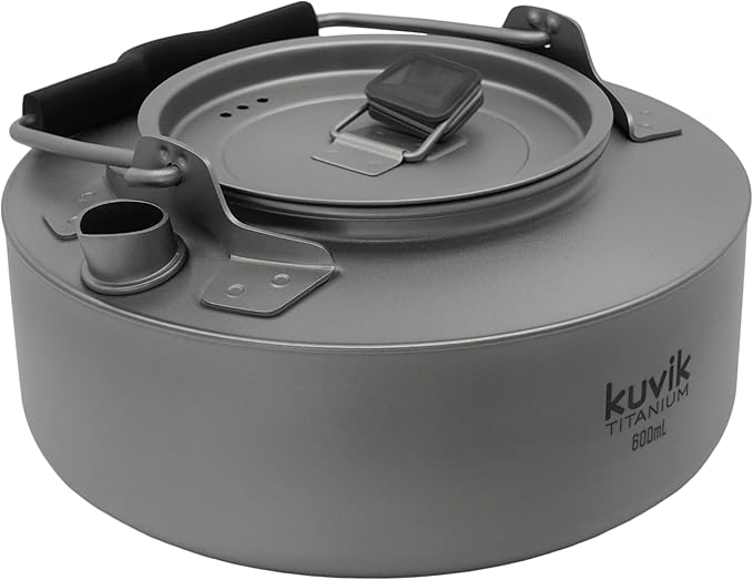 Kuvik Titanium Kettle 600ml (20.3 oz) - Ultralight and Compact Kettle for Backpacking, Camping, and Home