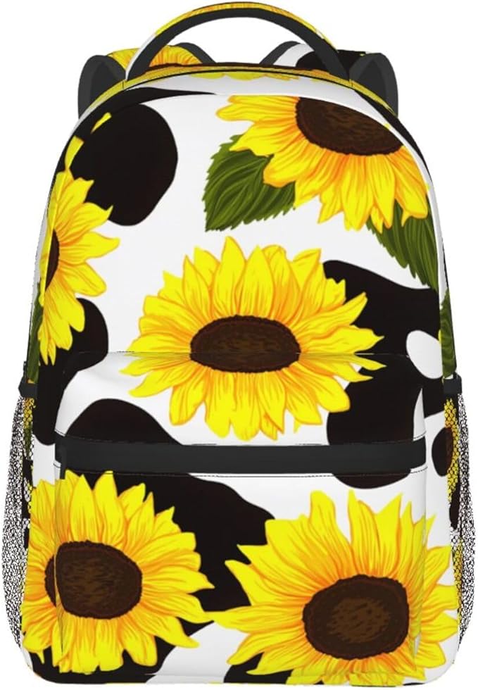 Lightweight Daypack Backpack for Trekking Work Running, Big Capacity Multipurpose Anti-Theft Bookbag, 80S Vintage Sunflower Cow Print Business Computer Bag