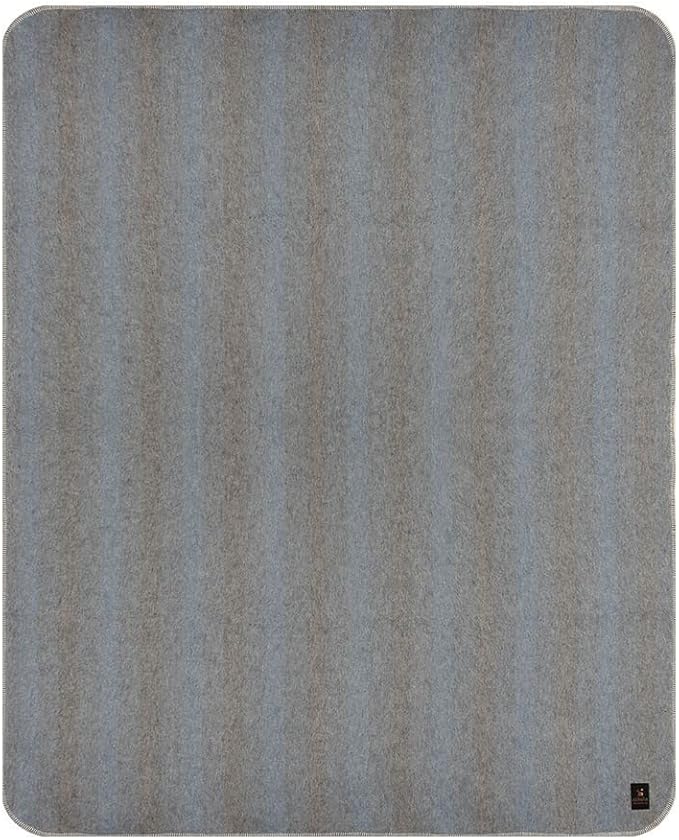 Thick Alpaca Wool Blanket Heavyweight Camping Outdoors Indoors Soft Peru Twin Size Stripes Design (Soft Gray/Soft Blue, Twin Size)