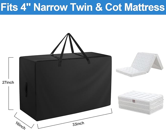 Folding Mattress Bag - 600D Oxford Cloth Heavy Duty Carry Case for Tri-Fold Guest Bed Mattress (Fits 4" Narrow Twin & Cot Mattress, Bag Only)