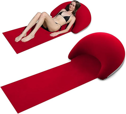 Beach mat with Inflatable Pillow, Portable mat, 70X30Inch (Red)