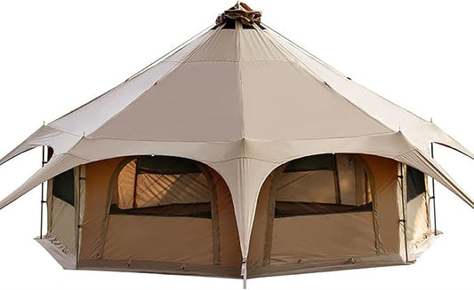 Outdoor Waterproof Cotton Canvas Tent, 4 Season Family Camping Bell Tent 8-10 Person with Stove Jacks for Glamping and Festivals and Human Shelter for Inhabiting or Leisure(Brown)