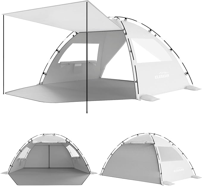 Elegear CumbreX™ Beach Tent Sun Shelter with Canopy, 4-5 Person Pop Up Beach Tent, Easy Setup UPF 50+ UV Protection Portable Lightweight Double Silver Coating Cabana Sun Shade Shelter - Silver