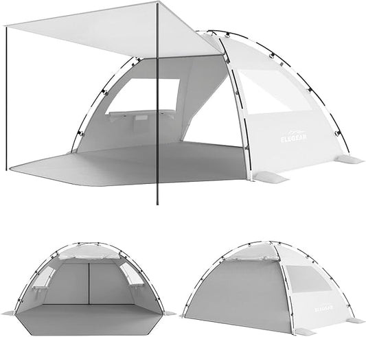 Elegear CumbreX™ Beach Tent Sun Shelter with Canopy, 4-5 Person Pop Up Beach Tent, Easy Setup UPF 50+ UV Protection Portable Lightweight Double Silver Coating Cabana Sun Shade Shelter - Silver