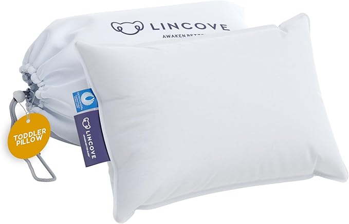Lincove Canadian Down Toddler Pillow for Sleeping - Perfect for Kids Travel Pillow, Nap Time, Toddler Cot, Crib, Bed - 800 Fill Power, 100% Cotton Shell, 400 Thread Count (13 x 18)