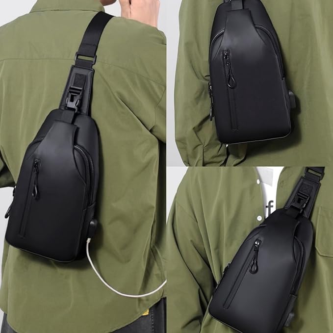 Waterproof Sling Bag for Men Crossbody Bag Shoulder travel Backpack Sling with USB Charging Port Anti Theft Cross Body Bag Chest Daypack for Hiking Sports Running Women-Black