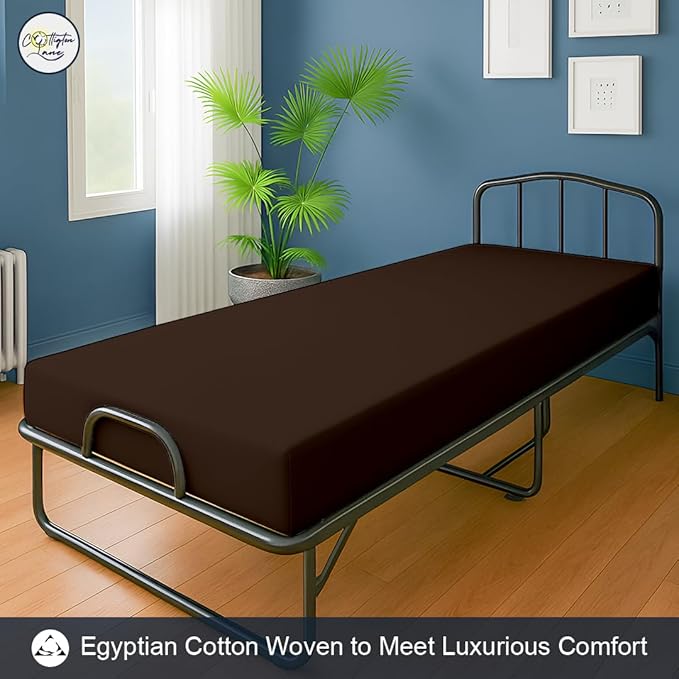 Cot Fitted Sheet 28 x 75, 100% Egyptian Cotton, 1 PC Cot Size Bottom Sheet Only, Perfect for Narrow Twin, Camp Bunk, Army Cots, Trifold Mattress, Camping Cot, Guest Bed Replacement(Chocolate)