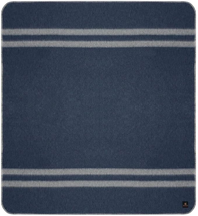 Thick Alpaca Wool Blanket Heavyweight Camping Outdoors Indoors Soft Peru Queen Size Stripes Design (Blue Jean/Soft Gray, Queen Size)
