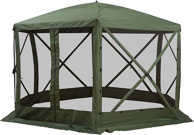 Outsunny Hexagon Screen House, Pop Up Tent Portable Gazebo Canopy Shelter with Mesh Netting Walls, Carry Bag and Shaded Interior, 12' x 12', Green
