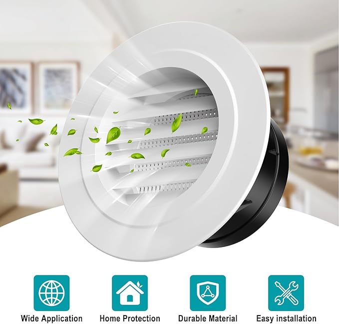 HG Power Soffit Vents 4 inch, Round Vent Cover with Built-in Screen Mesh, ABS Louver 4” Exhaust Vent for Exhaust Fan, HVAC Ducting, Bathroom, Kitchen, Garage Use, 100mm, White