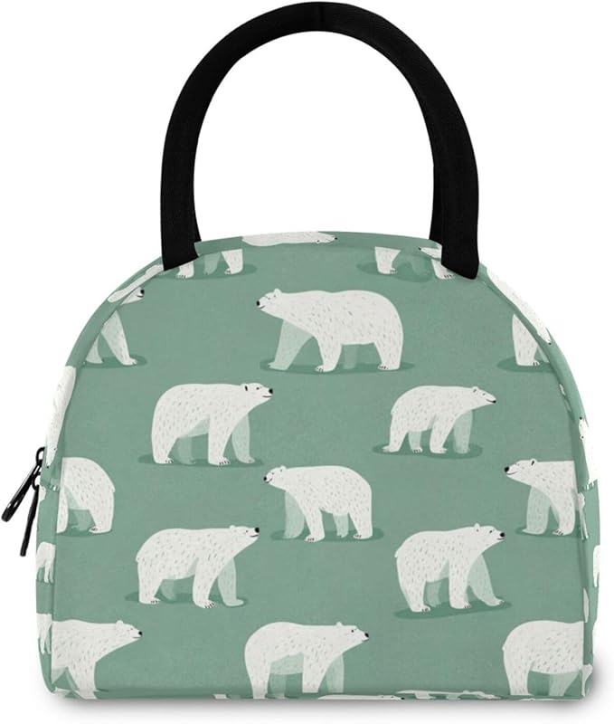 Kcldeci Kids Lunch Bag Insulated Lunch Box for Boys Girls Mint Polar Bears Reusable Toddler Leak-proof Lunchbox for School and Daycare