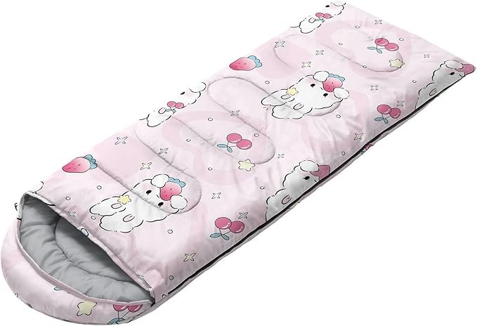 AILONEN Kawaii Puppy Sleeping Bag for Kids Boys Girls,Warm and Cool Weather,Lightweight,Waterproof Backpacking,Cartoon Cute Dog & Duck Animal Themed Blue Sleeping Bag for Camping