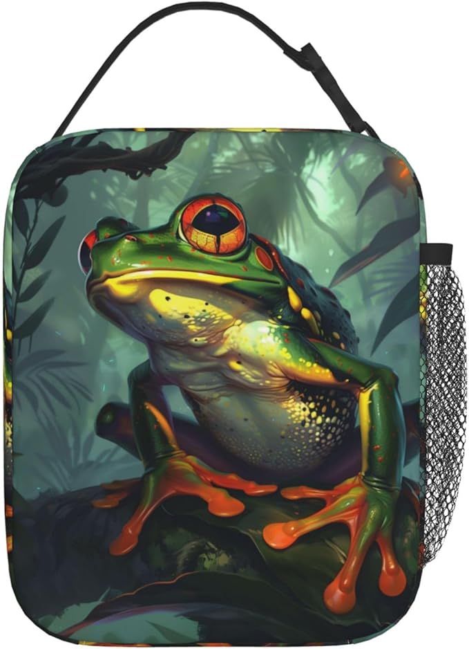Frog Lunch Box for Kids Aldults, Realistic Animal Reusable Thermal Insulation Cooler Tote Bags, Red Eye Tree Jungle Pattern Insulated Bag for Student, School Picnic Camping Travel, Gifts