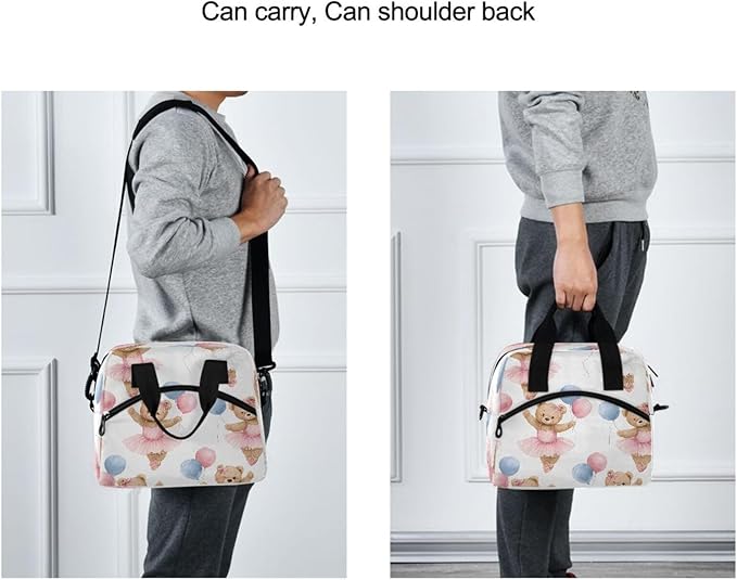ALAZA Ballerina Bear Balloon Pattern Lunch Box for Men Women Adults Insulated Lunch Bag Cooler Bag with Adjustable Shoulder Strap for Work Picnic Travel