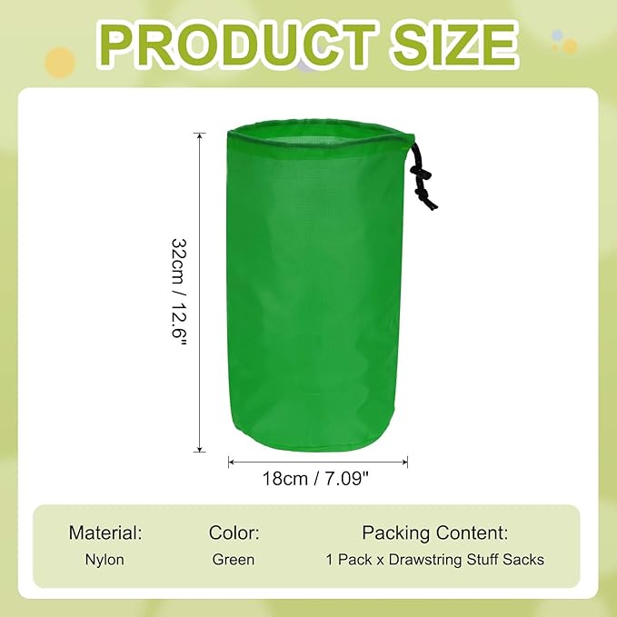 Stuff Sack, Nylon Waterproof Storage Sacks Portable Drawstring Dry Stuff Bag Gear Organization with Toggle, 7x13Inch Fit for Backpacking Camping Traveling Hiking(Green)
