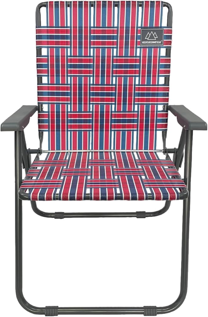 MOUNTAIN SUMMIT GEAR Retro Webbed Camping Chair - Lightweight, Foldable, Durable Steel Frame, 300lb Capacity, Vintage Red/Blue Stripes by Caddis Sports