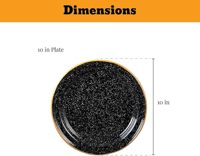 Granite Ware 12-Piece Outdoor Set, Enameled Steel, Perfect for Camping & Picnics - Speckled Black with Color Rim