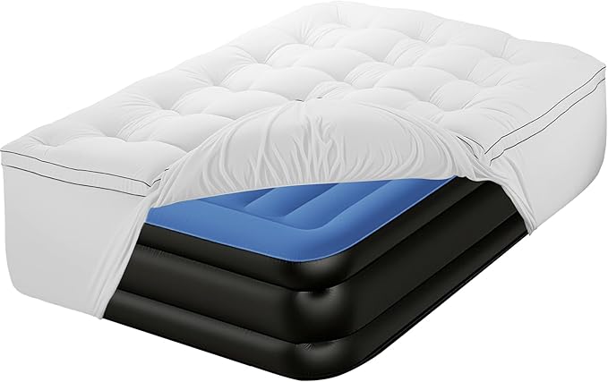 HOMBYS 2 in Thick Air Mattress Topper with Deep Pocket, Extra Cushioning for Warm Sleep & Protection, Fitted Mattress Pad for Camping, Guests, Pets, Queen Size