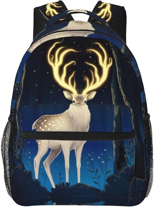 Daypack Bookbag Anti-Theft Multipurpose Large Capacity Bookbag, Mysterious Gold Elk Art Travel Hiking Camping Rucksack With Adjustable Shoulder Straps