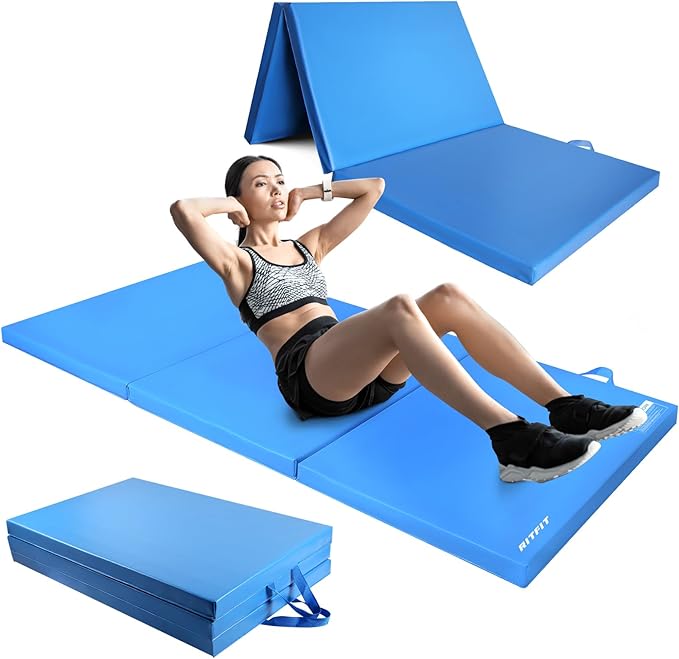 RitFit Upgraded Folding Exercise Mat, 2 Inch Thick Gymnastics Mat 3’x6’,4’x8’,4x10’,2'x8' with Carrying Handles for Yoga, MMA, Stretching, Core Workouts and Home Gym Protective Flooring