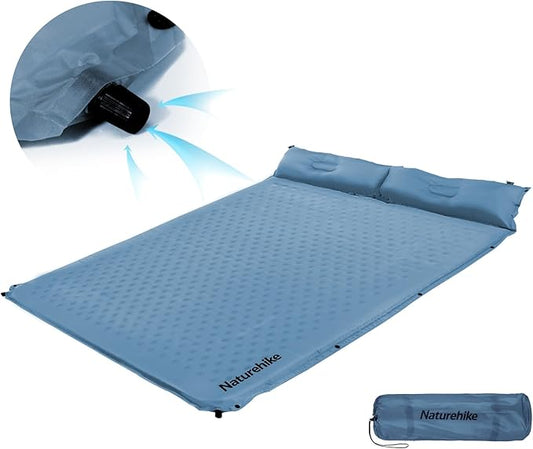 Naturehike Self-Inflating Sleeping Pad with Pillow, Patchwork Sleeping Pad for Camping Backpacking Hiking Traveling Tent（Blue）