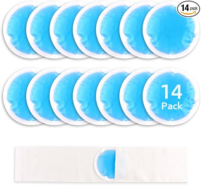 NEWGO Small Ice Packs for Injuries, 14 Pack Round Ice Packs for Face, Hot and Cold Gel Ice Pack Circular Cold Compress with Cloth Backing & Sleeve for Pain Relief, Toothaches, Breast Surgery