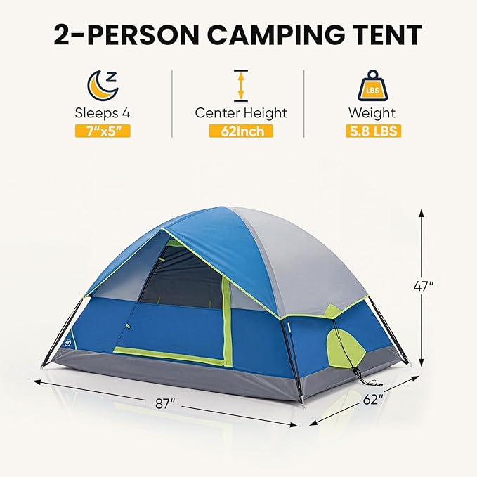 NEWBULIG 2-4 Person Camping Tent, Lightweight 5 Min Easy Setup, Waterproof Windproof Dome Tent with Rainfly for Outdoor, Hiking, Backpacking, Beach