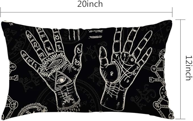 Throw Pillow Cover Hands Pentagram Mystic Symbols Black Life Lines Palms Decorative Pillow Case Home Decor 20x12 Inches Pillowcase