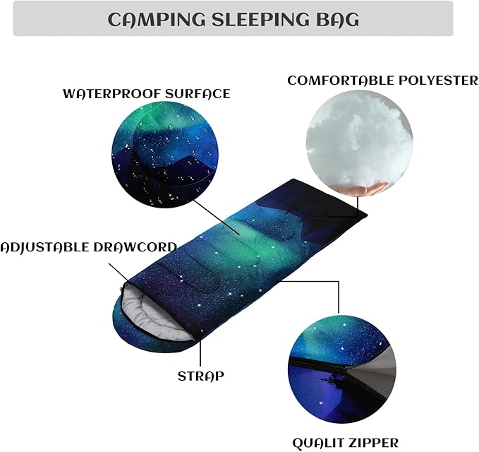 Sleeping Bags for Adults Youth Kids,3D Printing Camping Sleeping Bag for Girls Boys Lightweight Waterproof Cold/Warm Weather Sleeping Bag for 3 Seasons