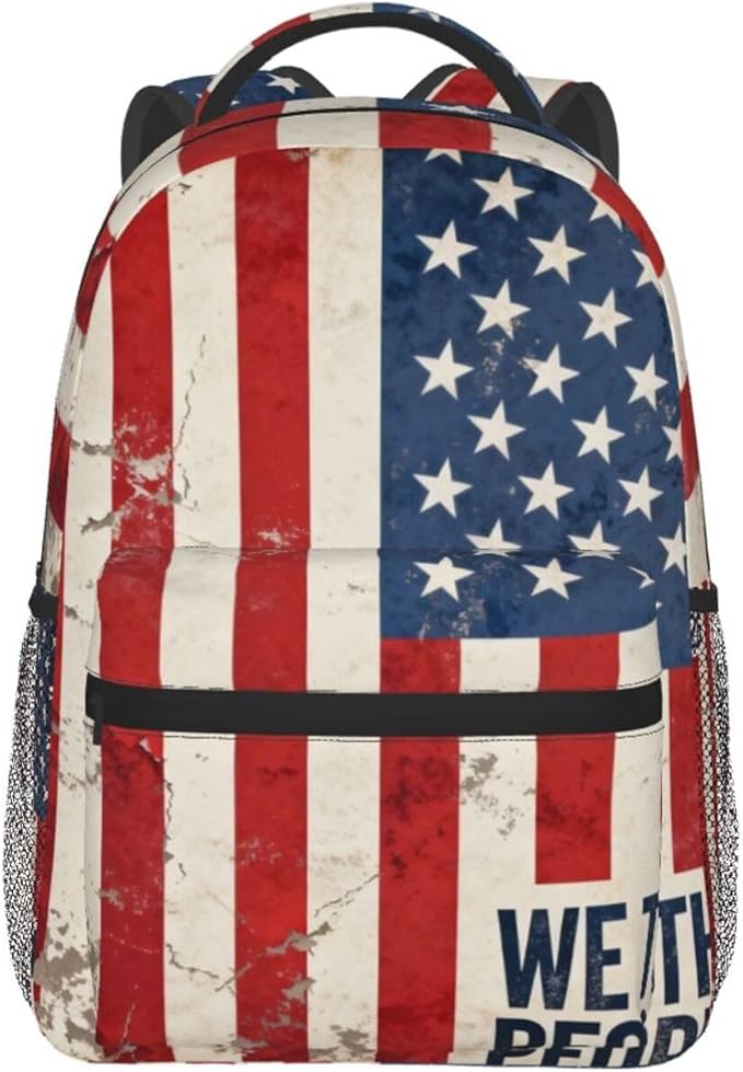 Daypack Anti-Theft Multipurpose Large Capacity Shoulder Bag, 250 Years American 250th Anniversary USA Flag Art Travel Hiking Camping Rucksack With Smooth Zippers