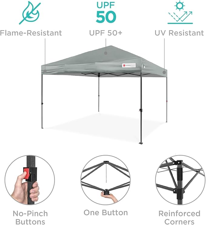 Best Choice Products 8x8ft Pop Up Canopy Tent, Outdoor Shade, 1 Person 1 Minute Set Up, Carry Case, 4 Weight Bags - Silver