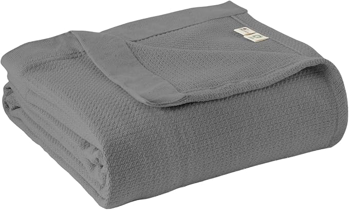 100% Organic Cotton Blanket - GOTS & Fairtrade Certified Organic Cotton Throw Blanket for Bed with Soft Warm & Breathable Single Knit Weave - Great as Bedspread or Coverlet (Gray, Twin)