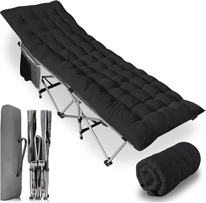 ZONETECH Folding Outdoor Camping Travel Cot and Cot Pad - Premium Quality Lightweight Portable Heavy Duty Adult & Kids w/Large Pocket and Cushion (Gray & Black, 1-Pack)