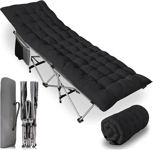 ZONETECH Folding Outdoor Camping Travel Cot and Cot Pad - Premium Quality Lightweight Portable Heavy Duty Adult & Kids w/Large Pocket and Cushion (Gray & Black, 1-Pack)