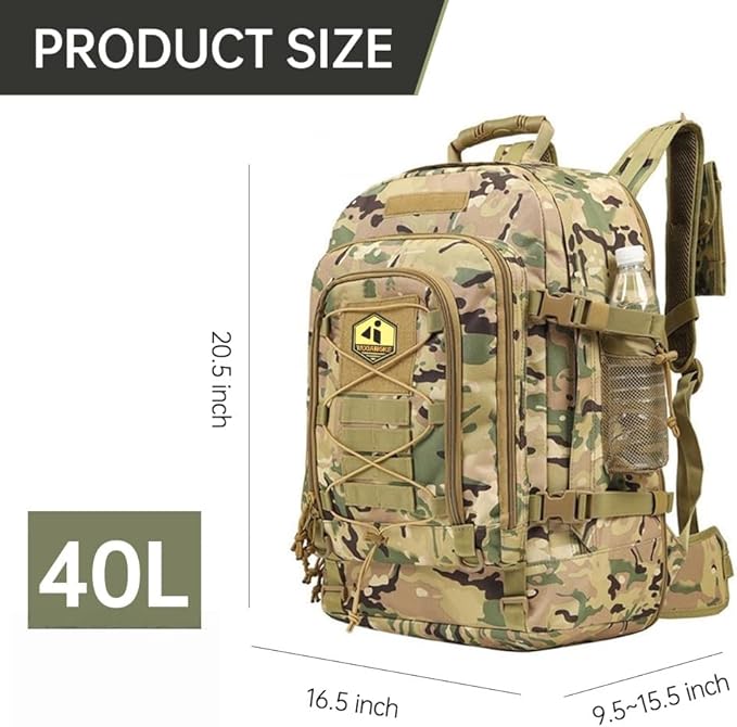 40L Large capacity backpack for men, Hiking backpack,Waterproof bag,large-capacity Tactical backpack with MOLLE System,Suitable for camping,Hunting,mountain climbing(Camouflage)