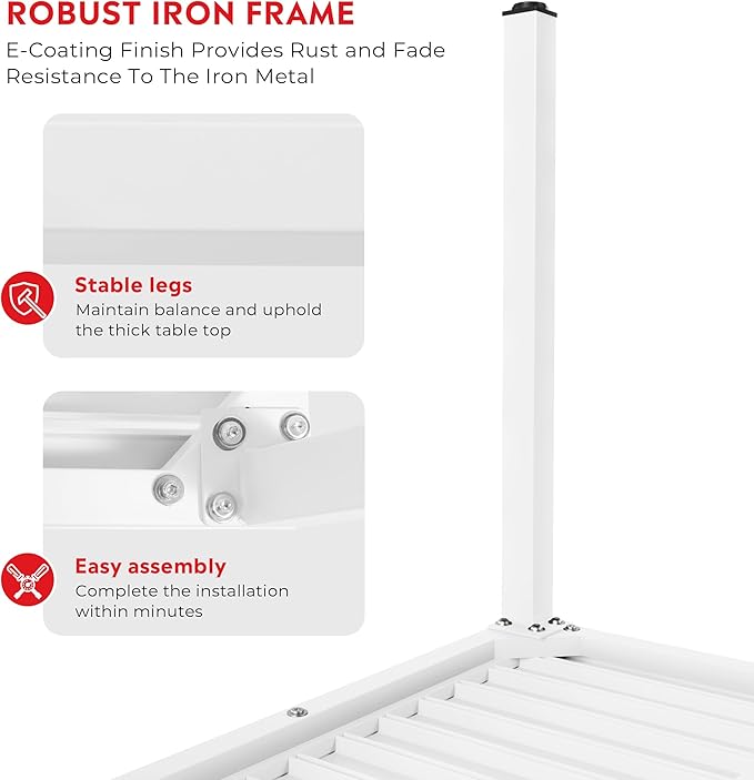 Costaelm Outdoor Dining Table for 4, Square Metal Patio Table, 4-Person Weather Resistant Steel Slat Table for Lawn Garden Backyard, White