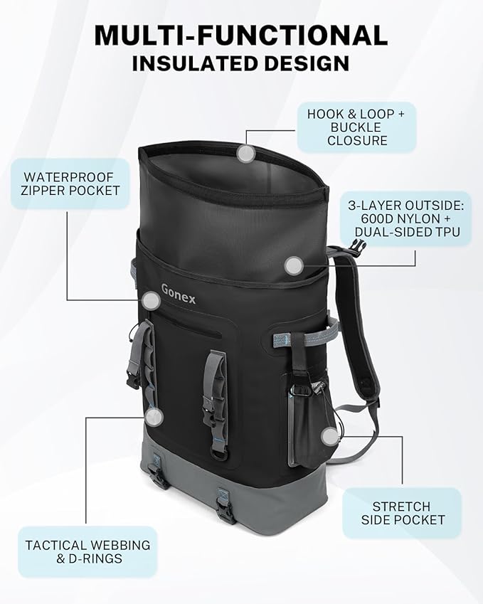 Gonex Cooler Backpack, 40 Can Insulated Soft Backpack Cooler Bag for Men Women, Waterproof Nylon TPU Cooler Backpack for Beach, Picnic, Lunch and Camping