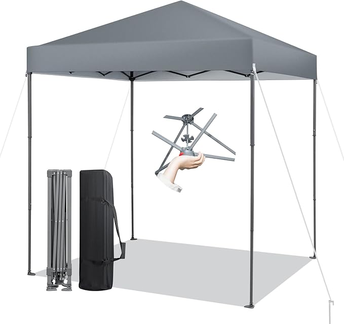 Tangkula 6.6x6.6 Ft Pop Up Canopy, 1 Person Instant Setup Canopy Tent with Center Lock, UPF 50+ Sun Protection, 8 Stakes, 4 Ropes, Portable Outdoor Canopy with Carrying Bag