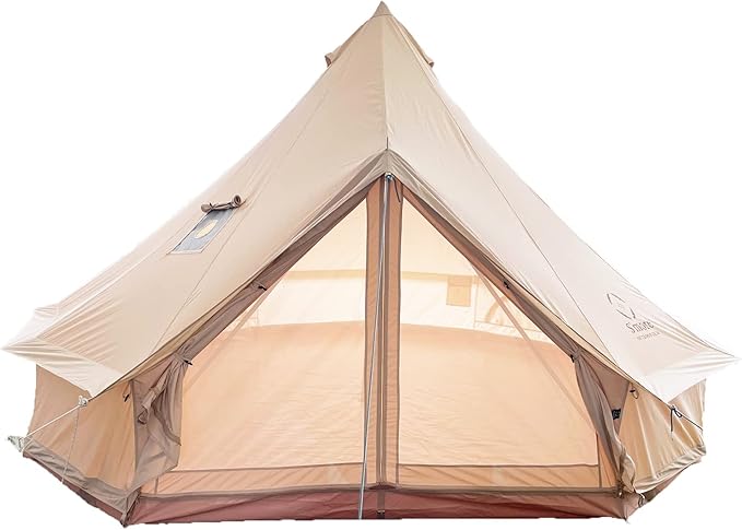 S'More Canvas Family Camping Tent - 4-5 Person, 4 Season Glamping Tent with Stove Jack and Windproof, Weather Resistant Bell