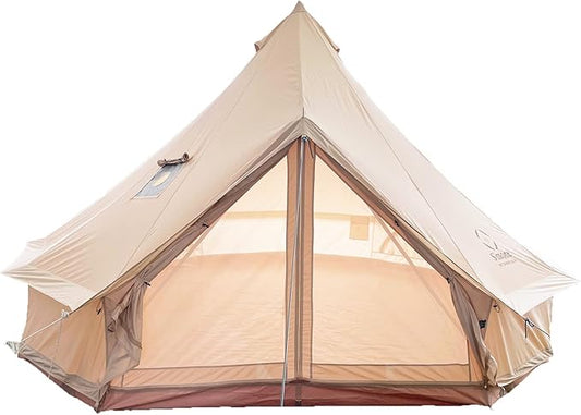 S'More Canvas Family Camping Tent - 4-5 Person, 4 Season Glamping Tent with Stove Jack and Windproof, Weather Resistant Bell