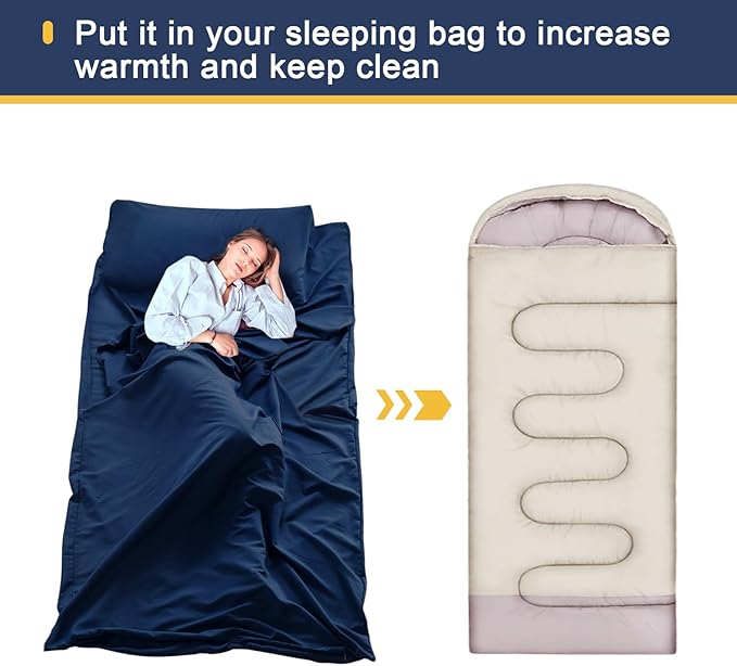 Sleeping Bag Liner, Ultralight Travel Sheet with Zipper and Compact Carry Bag, Portable Sleeping Camping Sheet, Soft Sleeping Bag Sack for Hotel, Hiking, Tenting, Camping